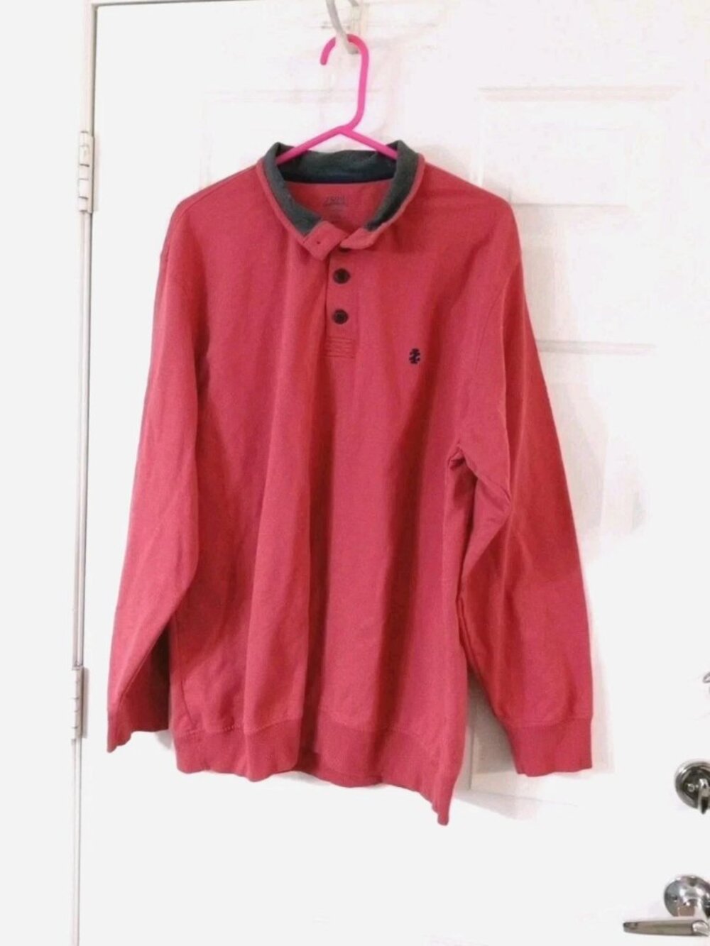 IZOD Saltwater Mens XL Relaxed Classic Mock Long Sleeve 4 Button Fleece Pullover